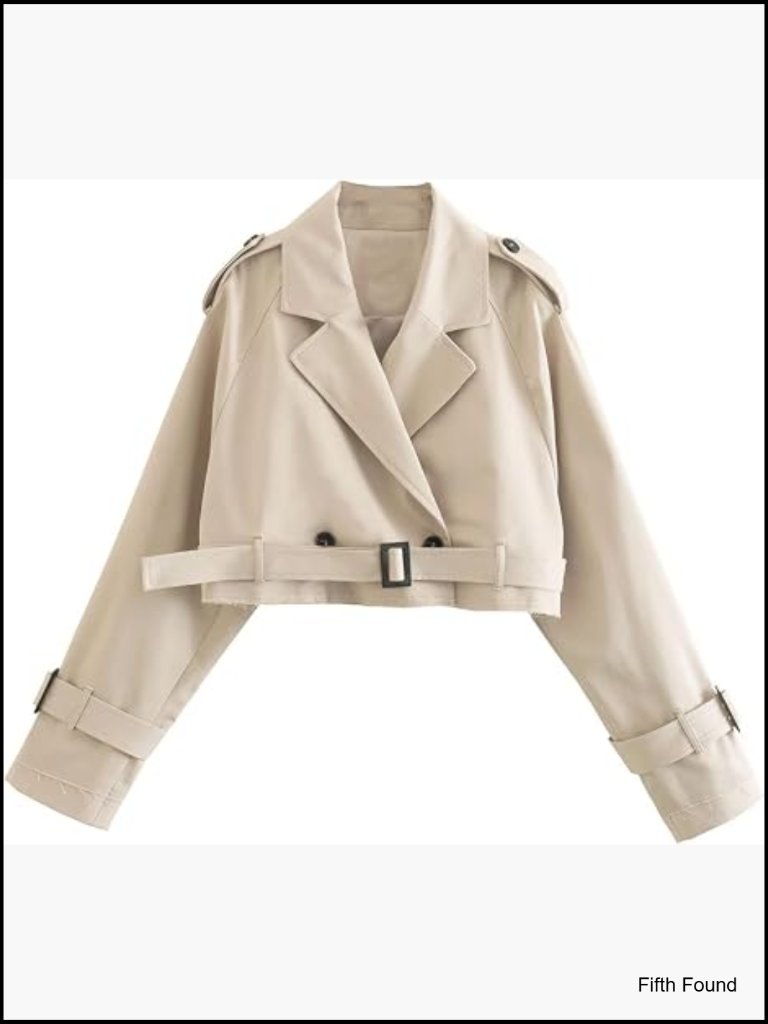 Cropped Trench Coat Double Breasted Short Jacket Lapel Collar